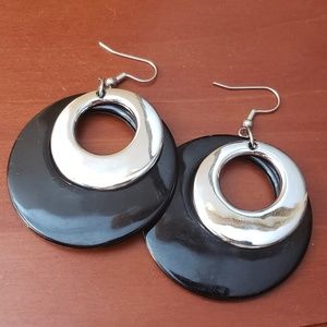 Black and Silver double layer hoop earrings